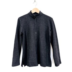 Eileen Fisher Mandarin Collar Wool Shirt Shacket Minimalist Charcoal Gray  PM